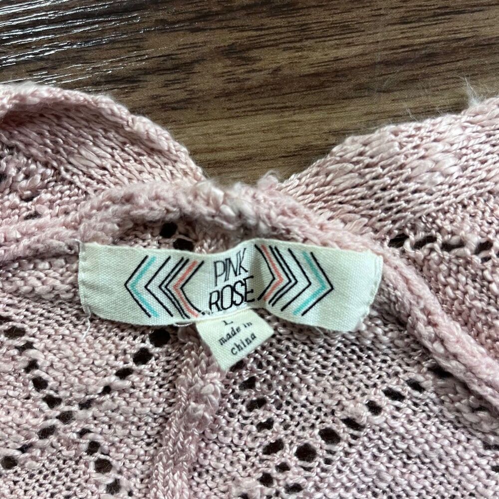 Pink Rose Acrylic Open Front Knit Cardigan 3/4 Sleeve Womens LG Pink Lightweight - Picture 7 of 8